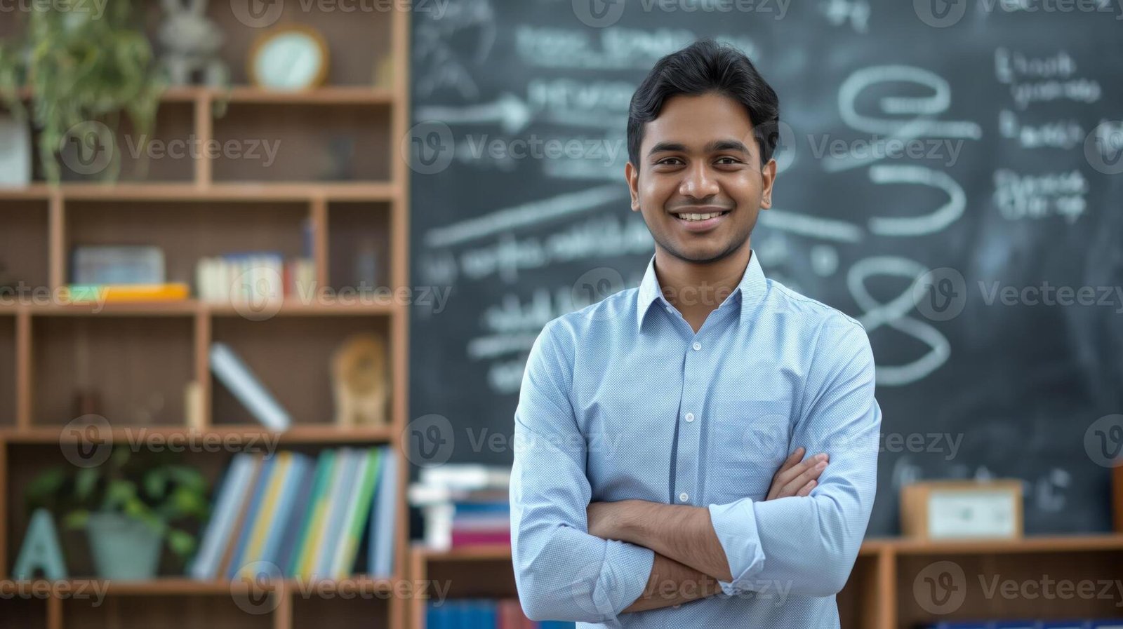 confident-young-male-indian-school-teacher-in-classroom-environment-for-education-and-learning-themes-photo